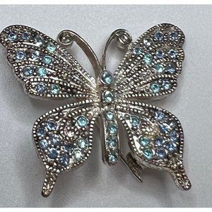 Carolee Silver Tone Blue Rhinestones Butterfly Brooch Pin